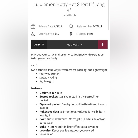 Lululemon Hotty Hot Shorts 4” Lined Heartthrob Size 8 - Picture 13 of 13